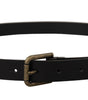 Dolce & Gabbana Black Calf Leather Logo Brass Metal Buckle Belt