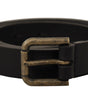 Dolce & Gabbana Black Calf Leather Logo Brass Metal Buckle Belt
