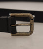 Dolce & Gabbana Black Calf Leather Logo Brass Metal Buckle Belt