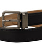 Dolce & Gabbana Black Calf Leather Logo Engraved Metal Buckle Belt