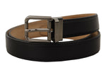 Dolce & Gabbana Black Calf Leather Logo Engraved Metal Buckle Belt