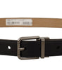 Dolce & Gabbana Black Calf Leather Logo Engraved Metal Buckle Belt