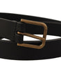Dolce & Gabbana Black Calf Leather Brass Logo Engraved Buckle Belt