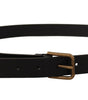 Dolce & Gabbana Black Calf Leather Brass Logo Engraved Buckle Belt