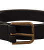 Dolce & Gabbana Black Calf Leather Brass Logo Engraved Buckle Belt