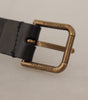Dolce & Gabbana Black Calf Leather Brass Logo Engraved Buckle Belt