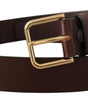 Dolce & Gabbana Brown Plain Calf Leather Gold Tone Buckle Belt