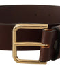 Dolce & Gabbana Brown Plain Calf Leather Gold Tone Buckle Belt