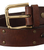 Dolce & Gabbana Brown Leather Studded Gold Tone Metal Buckle Belt
