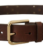 Dolce & Gabbana Brown Leather Studded Gold Tone Metal Buckle Belt