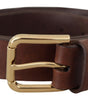 Dolce & Gabbana Brown Leather Studded Gold Tone Metal Buckle Belt