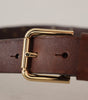 Dolce & Gabbana Brown Leather Studded Gold Tone Metal Buckle Belt