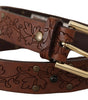 Dolce & Gabbana Brown Leather Floral Studded Metal Buckle Belt