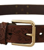Dolce & Gabbana Brown Leather Floral Studded Metal Buckle Belt