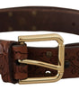 Dolce & Gabbana Brown Leather Floral Studded Metal Buckle Belt