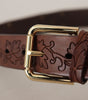 Dolce & Gabbana Brown Leather Floral Studded Metal Buckle Belt