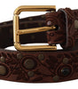 Dolce & Gabbana Brown Calf Leather Embossed Gold Metal Buckle