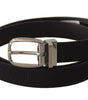 Dolce & Gabbana Black Calf Canvas Silver Tone Logo Metal Belt