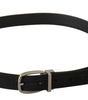 Dolce & Gabbana Black Calf Canvas Silver Tone Logo Metal Belt