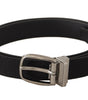 Dolce & Gabbana Black Calf Canvas Silver Tone Logo Metal Belt