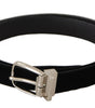Dolce & Gabbana Black Casual Velvet Silver Tone Metal Buckle Belt