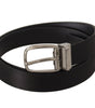 Dolce & Gabbana Black Calf Leather Silver Logo Metal Buckle Belt