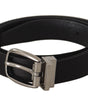 Dolce & Gabbana Black Calf Leather Silver Logo Metal Buckle Belt