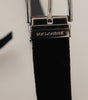 Dolce & Gabbana Black Velvet Silver Logo Engraved Metal Buckle Belt