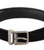 Dolce & Gabbana Black Casual Velvet Silver Metal Logo Buckle Belt