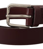 Dolce & Gabbana Maroon Calf Leather Silver Tone Metal Buckle Belt