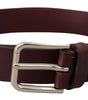 Dolce & Gabbana Maroon Calf Leather Silver Tone Metal Buckle Belt