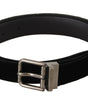 Dolce & Gabbana Black Classic Velvet Logo Engraved Metal Buckle Belt