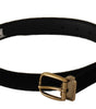 Dolce & Gabbana Black Velvet Leather Gold Tone Metal Buckle Belt