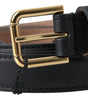 Dolce & Gabbana Black Leather Gold Tone Metal Buckle Belt