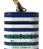 Dolce & Gabbana Blue Stripe Dauphine Leather Logo Print Strap Airpod Case