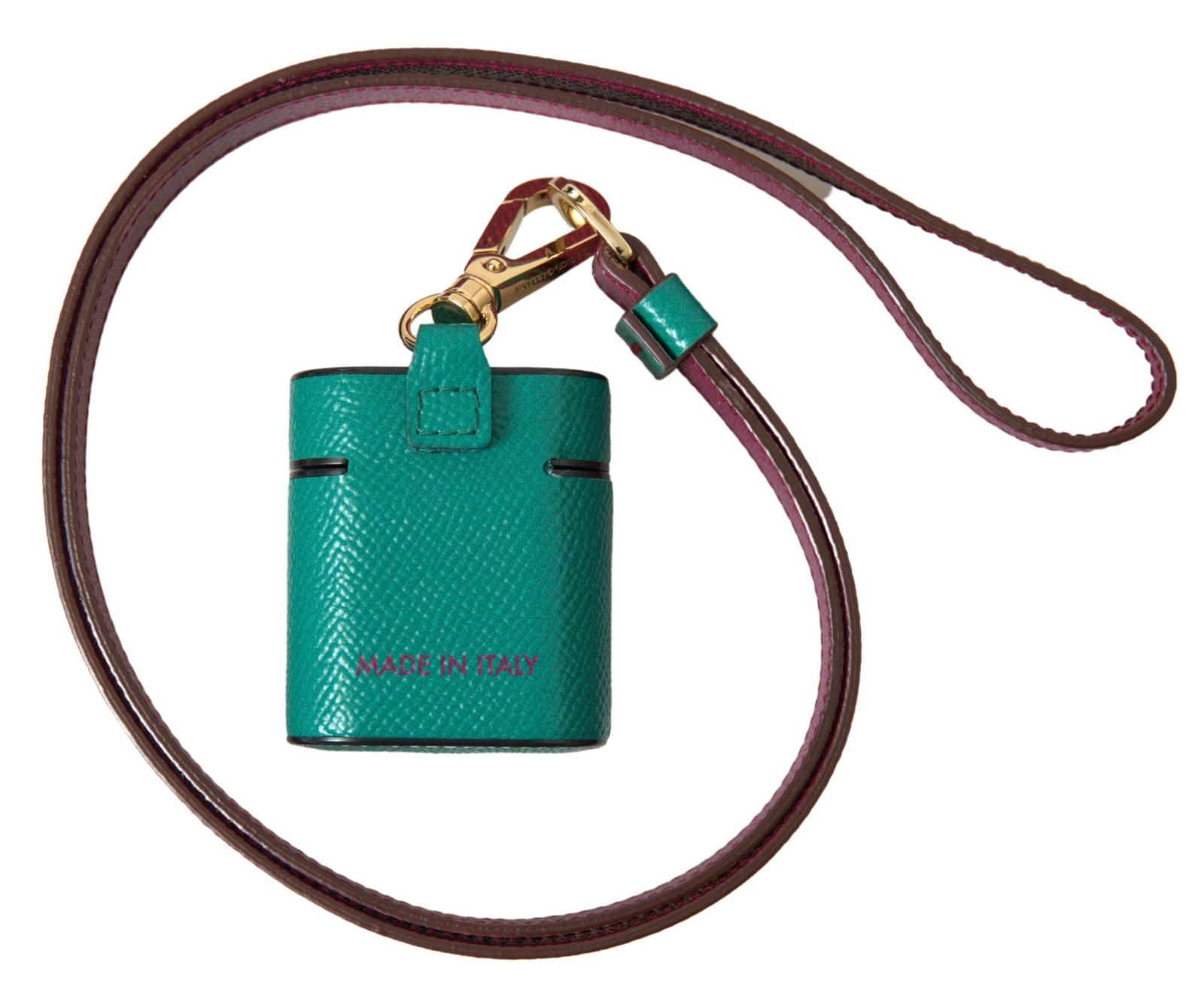 Étui élégant en cuir Dolce & Gabbana pour Airpods, vert et marron