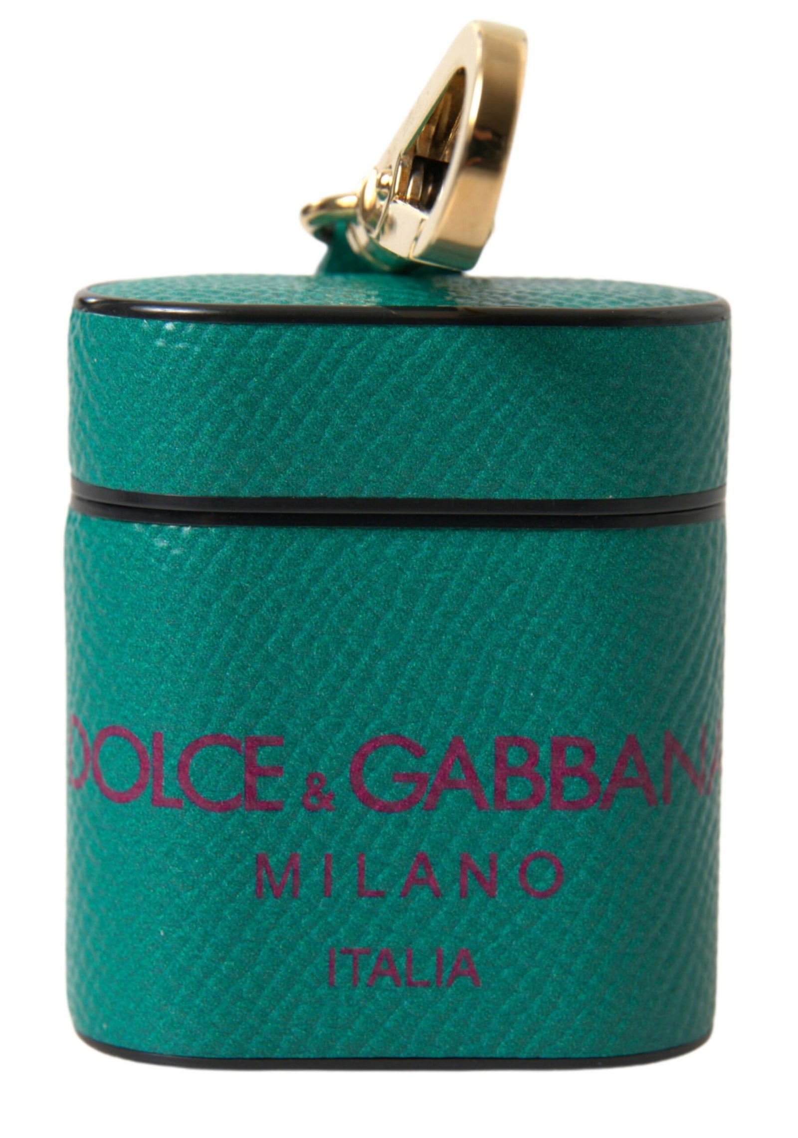 Étui élégant en cuir Dolce & Gabbana pour Airpods, vert et marron
