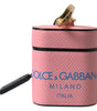 Dolce & Gabbana Pink Blue Calf Leather Logo Print Strap Airpods Case