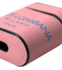 Dolce & Gabbana Pink Blue Calf Leather Logo Print Strap Airpods Case