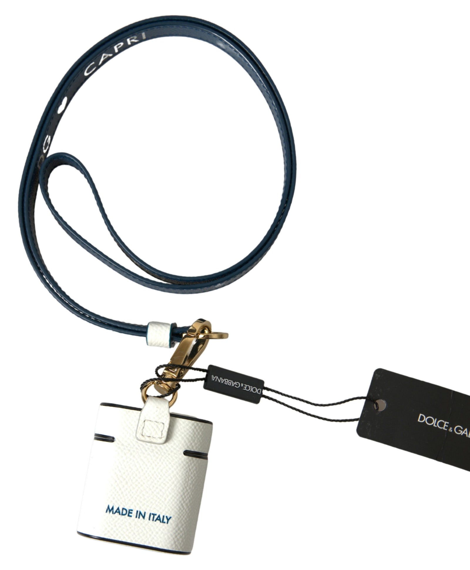 Étui élégant en cuir Dolce & Gabbana pour Airpods (blanc et bleu)