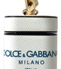 Dolce & Gabbana White Blue Calf Leather Logo Print Strap Airpods Case