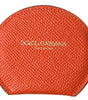 Dolce & Gabbana Orange Calfskin Leather Round Logo Hand Mirror Holder