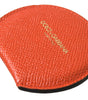 Dolce & Gabbana Orange Calfskin Leather Round Logo Hand Mirror Holder