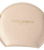 Dolce & Gabbana Beige Calfskin Leather Round Logo Hand Mirror Holder