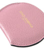 Dolce & Gabbana Pink Calfskin Leather Round Logo Print Hand Mirror Holder