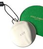 Dolce & Gabbana Green Calfskin Leather Round Logo Hand Mirror Holder
