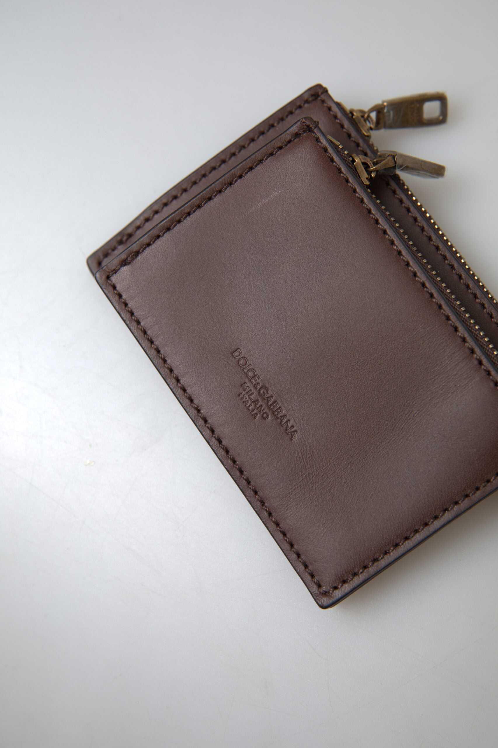 Portefeuille porte-monnaie élégant en cuir marron Dolce & Gabbana