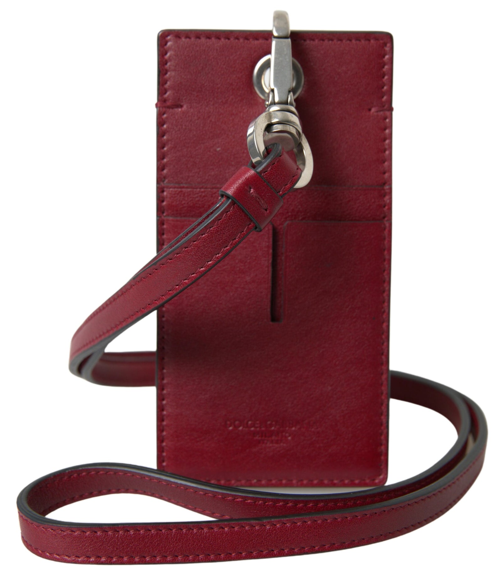 Porte-cartes élégant en cuir rouge Dolce & Gabbana avec cordon