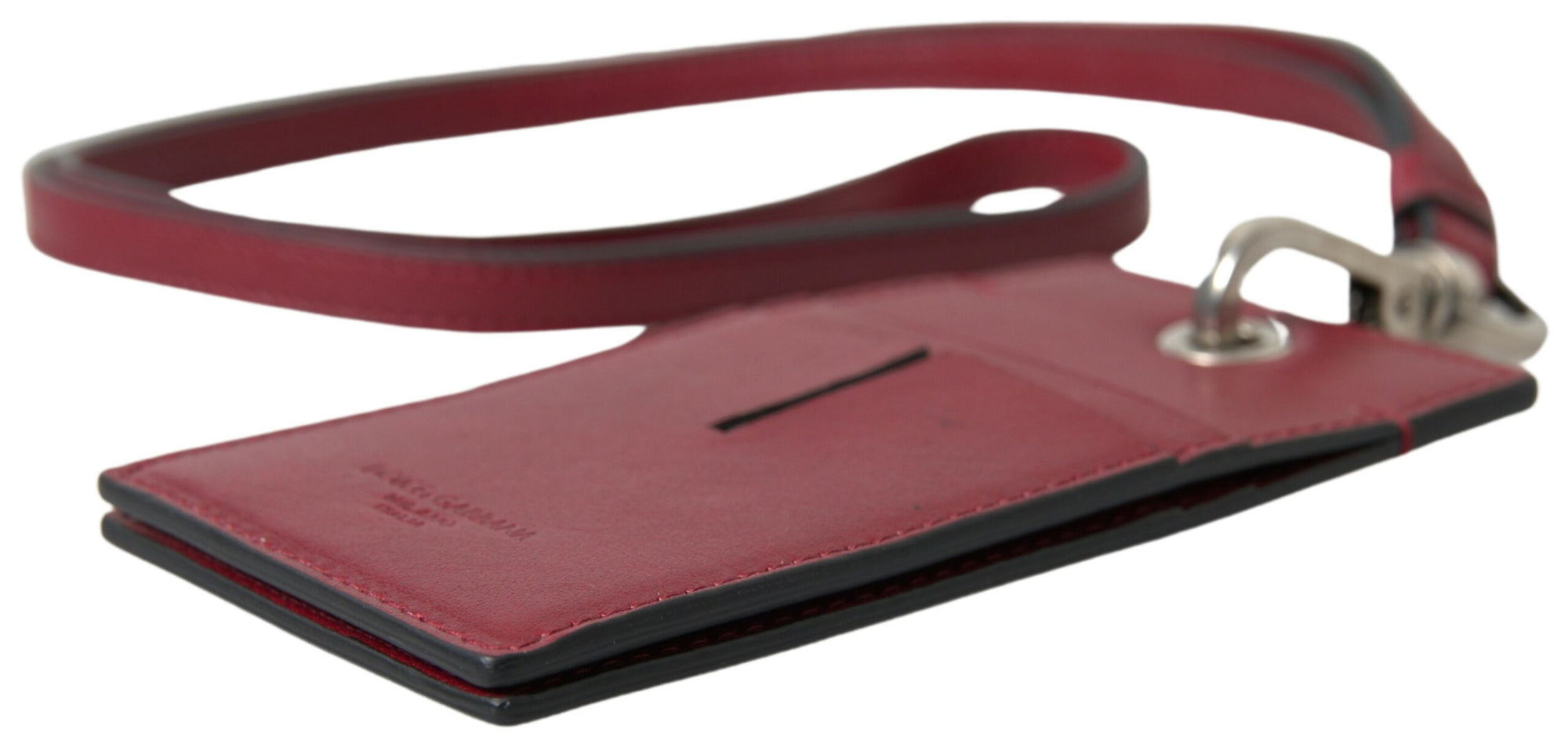 Porte-cartes élégant en cuir rouge Dolce & Gabbana avec cordon