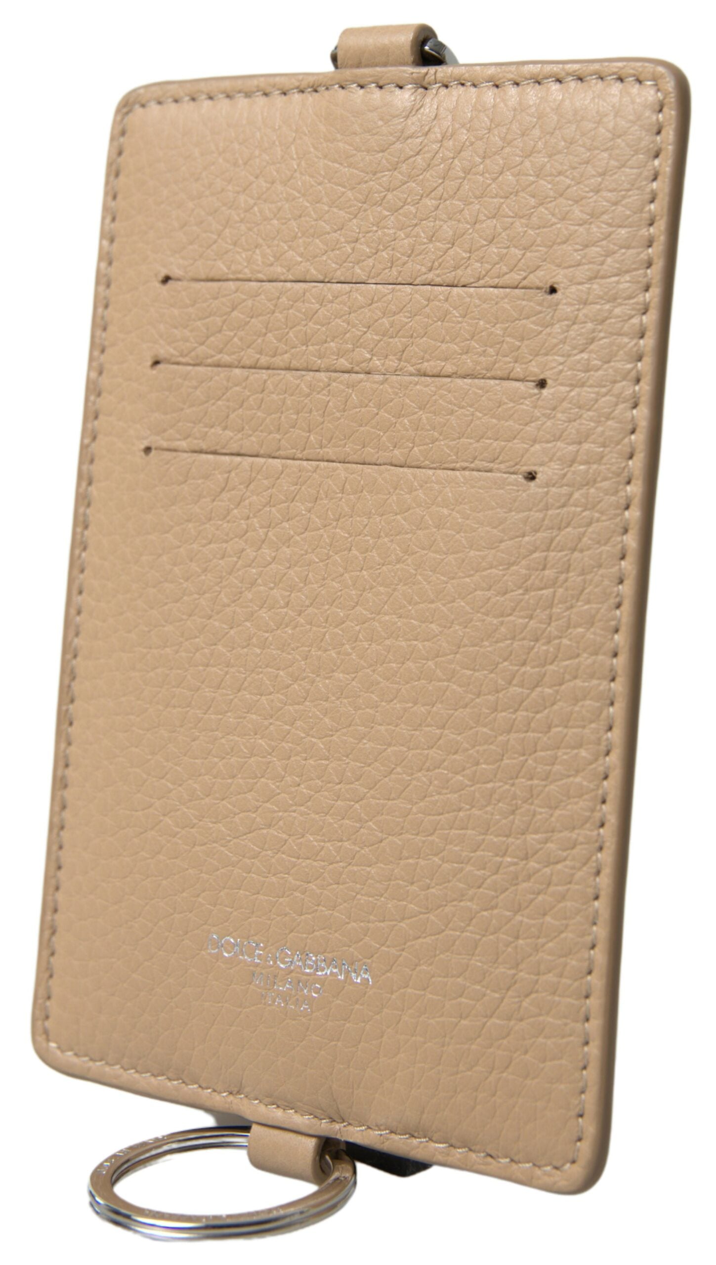 Portefeuille porte-cartes élégant en cuir beige Dolce & Gabbana